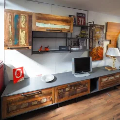 Parete attrezzata Parete soggiorno industrial e legno di Nuovi mondi collection in OFFERTA OUTLET