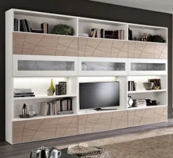 Parete attrezzata Parete  fresata  frassino bianco e noce natura Md work in stile moderno a prezzo scontato