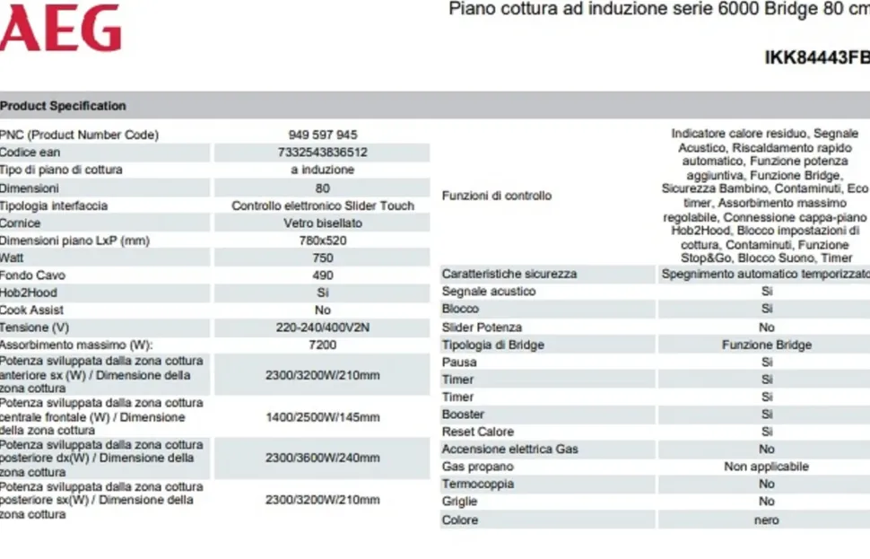 Piano cottura modello Aeg ikk8443fb induzione Aeg a PREZZI OUTLET