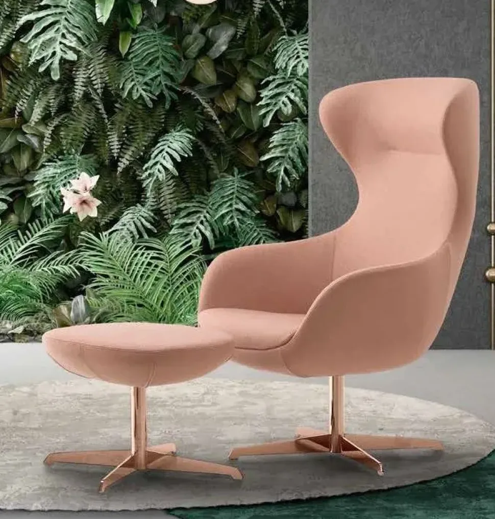 Poltrona Poltrona oro rosa con poggiapiedi Md work in Tessuto SCONTATA