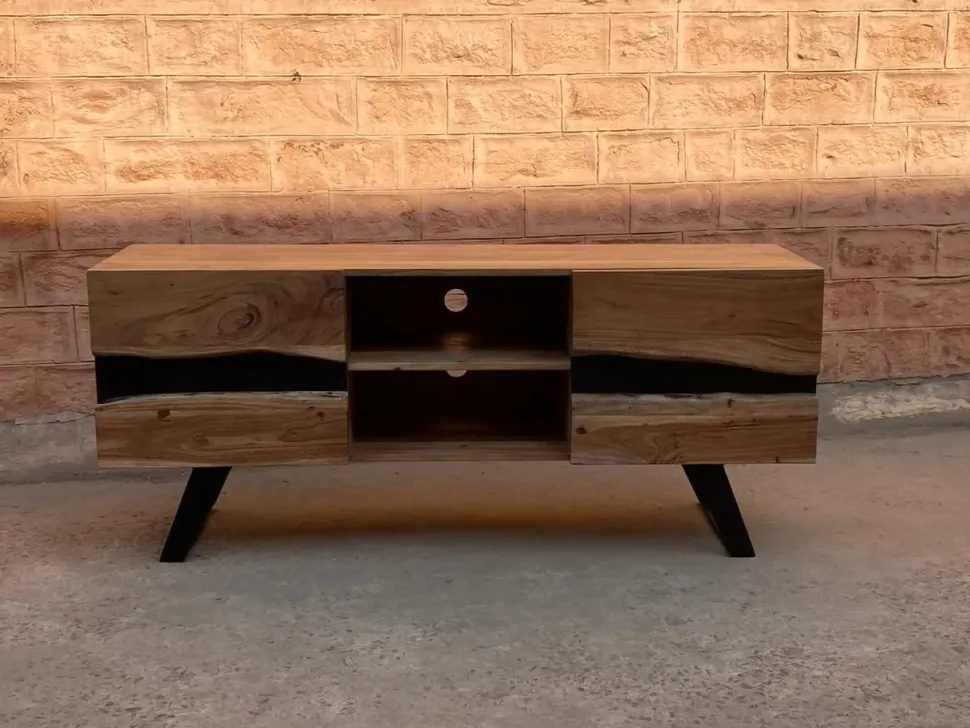 Porta tv di Outlet etnico modello Mobile basso tv wave design natural a PREZZI OUTLET