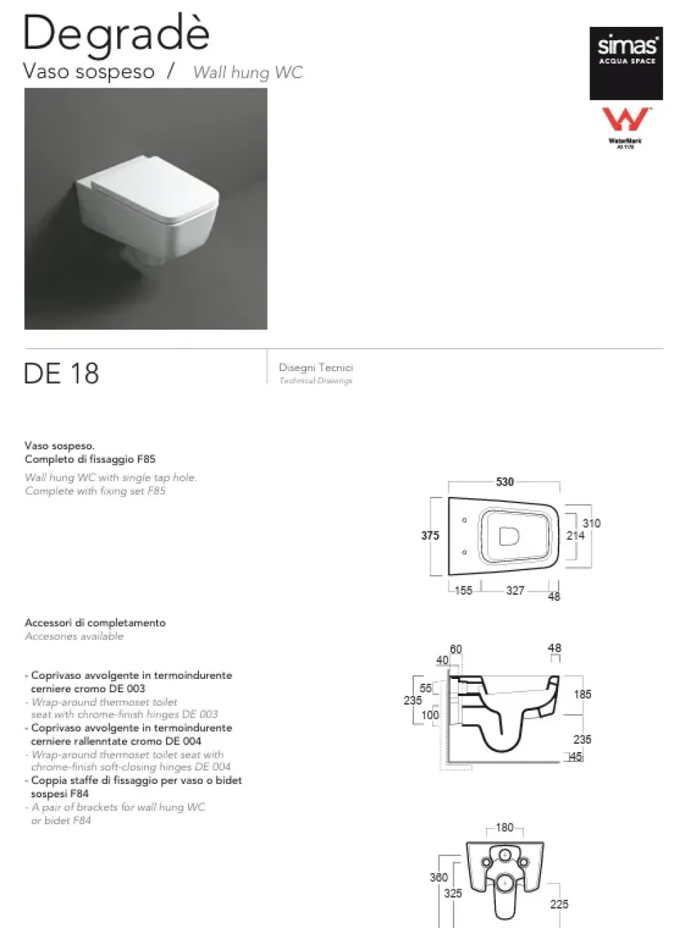 Sanitari bagno modello Degrade a marchio Simas in Ceramica a prezzo scontato