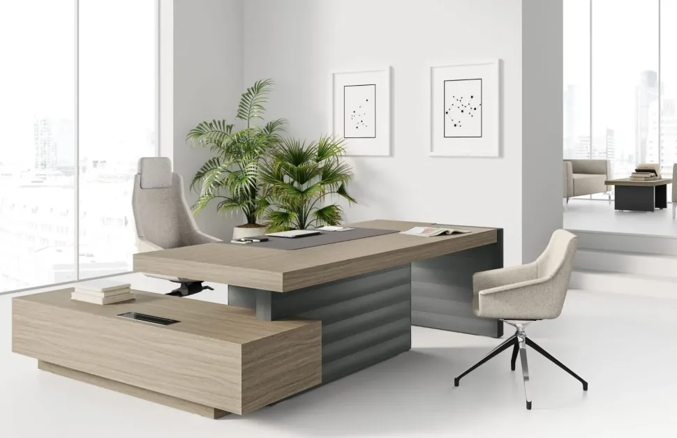 Scrivania direzionale in legno Direzionale jera con allungo su mobile di servizio a marchio Las mobili in offerta