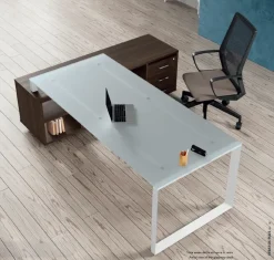 Scrivania direzionale in vetro Postazione ufficio completa stratos plus Flycom a prezzi convenienti