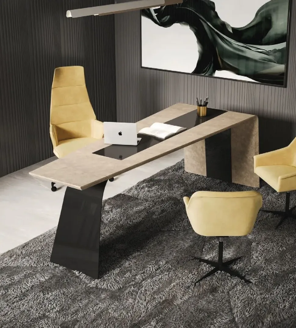 Scrivania direzionale in pelle Scrivania acciaio e pelle luxury italia a marchio Md work con forte sconto