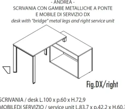 Scrivania direzionale in legno Andrea - postazione home officecon sedia a marchio Las mobili a prezzi convenienti