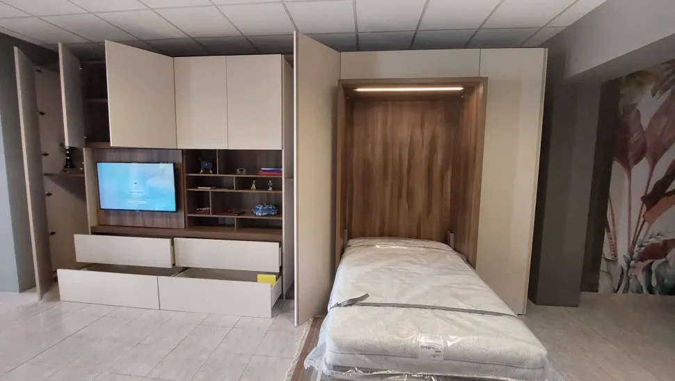 Soggiorno completo Alcova con letto di Tumidei in melamminico in Offerta Outlet