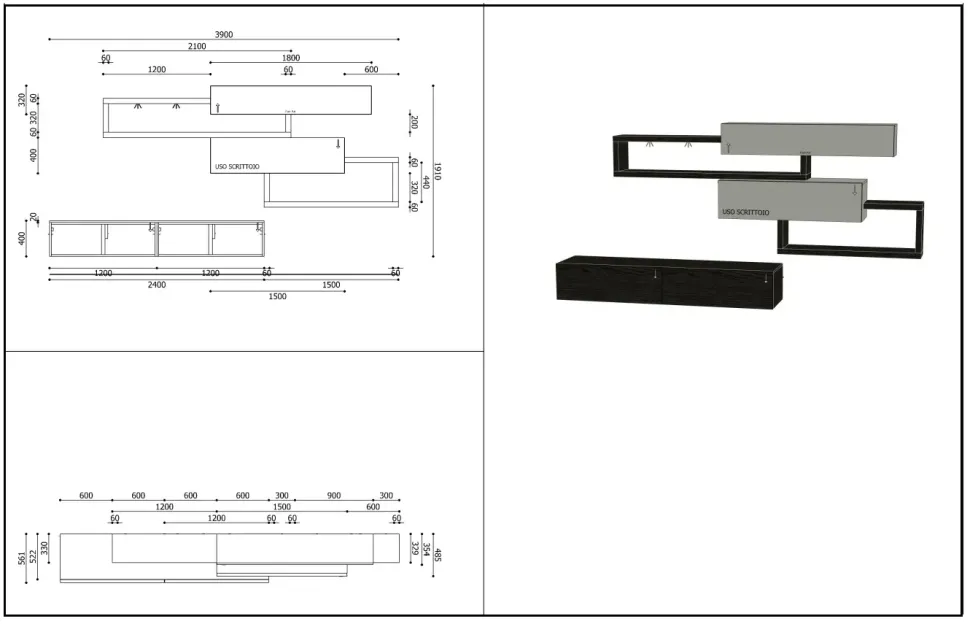 Soggiorno completo Lampo di Sangiacomo in legno in Offerta Outlet