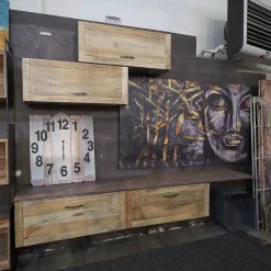 Soggiorno completo modello Parete soggiorno industrial 4 moduli newport di Outlet etnico a prezzo scontato