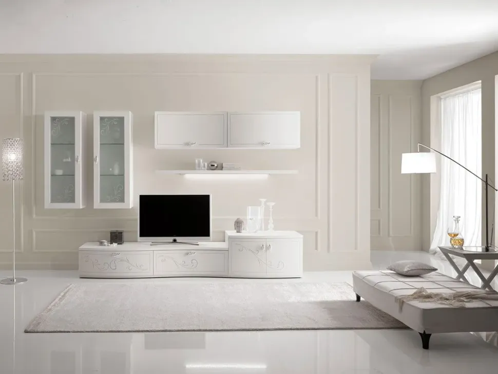 Soggiorno completo modello Soggiorno bianco frassinato di Md work a prezzo Outlet