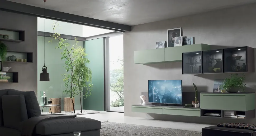 Soggiorno completo Sa 1551 Maronese in laccato opaco a prezzo Outlet