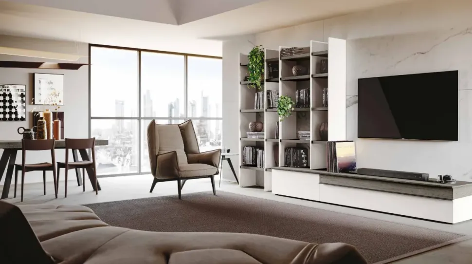 Soggiorno completo Sm017 di Imab in laccato opaco a prezzo Outlet