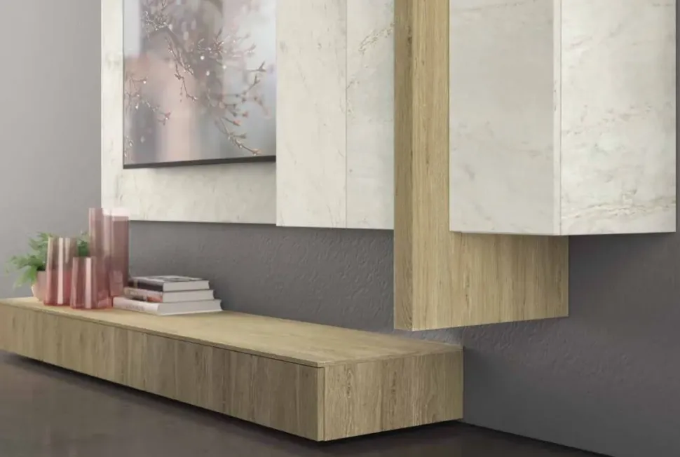 Soggiorno completo Soggiorno moderno minimal vintage in offerta di Outlet etnico in laminato materico a prezzo Outlet