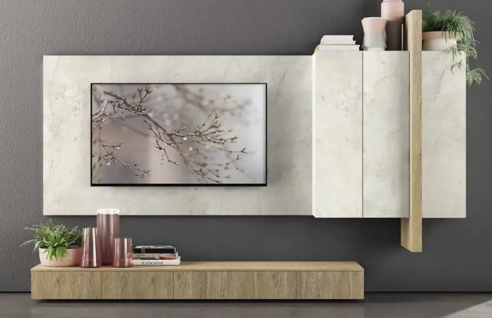 Soggiorno completo Soggiorno moderno minimal vintage in offerta di Outlet etnico in laminato materico a prezzo Outlet