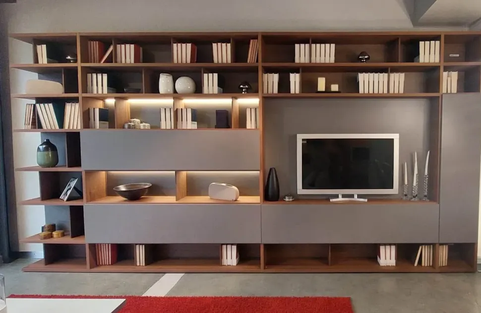 Soggiorno completo Spazioteca di Pianca in legno in Offerta Outlet