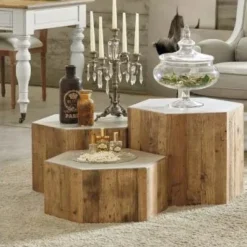 Tavolino in stile design modello Db004447 set di tre tavolini esagonali di Dialma brown a prezzi imbattibili