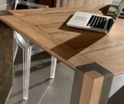 Tavolo in legno rettangolare Rovere vecchio con metallo antico allungabile Md work in offerta outlet