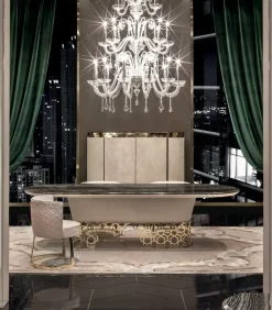 Tavolo in marmo sagomato Piano palissandro struttura nabuk pelle luxury maxi Md work in offerta outlet