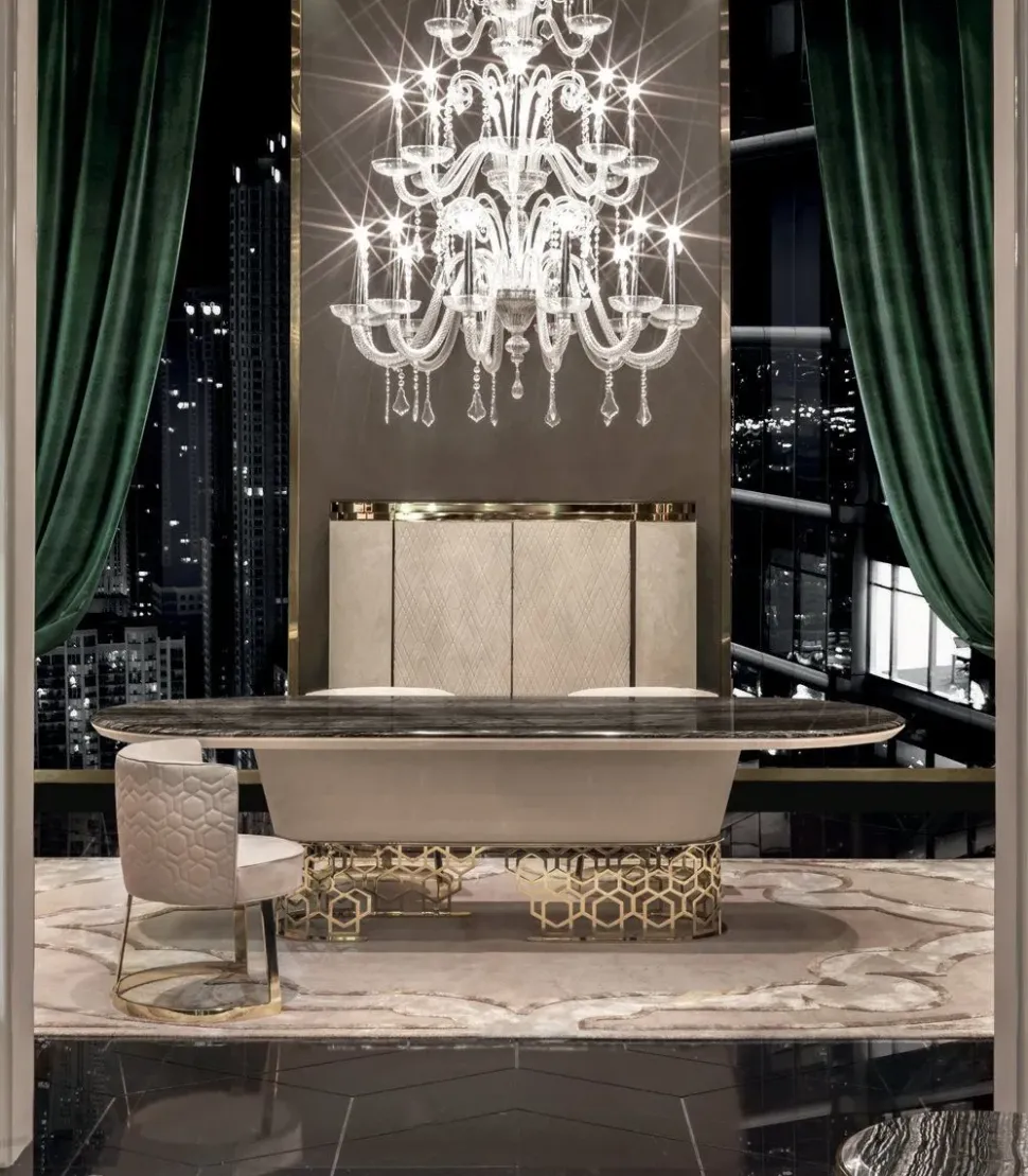 Tavolo in marmo sagomato Piano palissandro struttura nabuk pelle luxury maxi Md work in offerta outlet