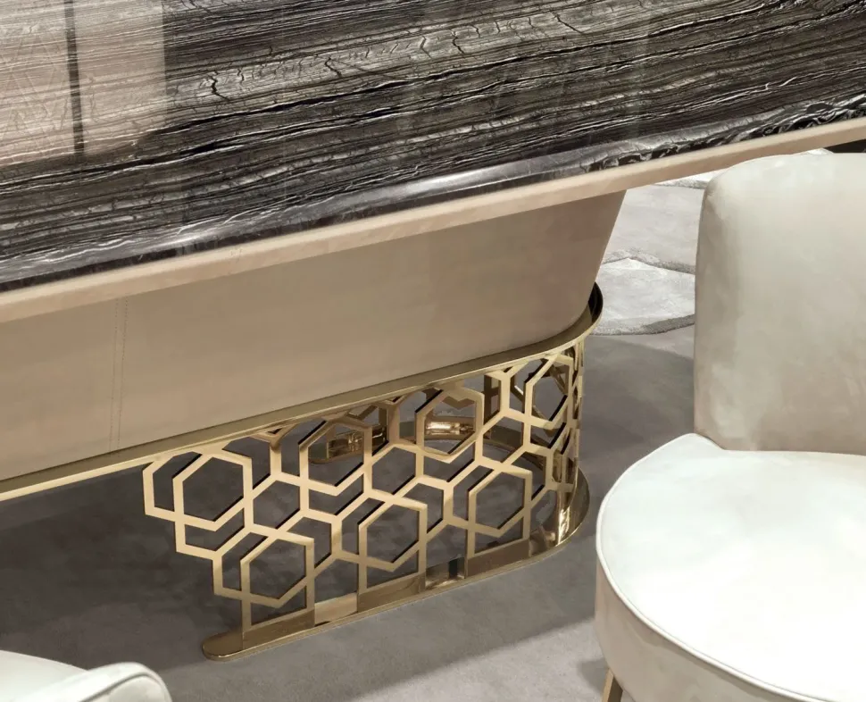 Tavolo in marmo sagomato Piano palissandro struttura nabuk pelle luxury maxi Md work in offerta outlet