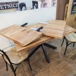 Tavolo rettangolare con basamento centrale Tavolo design indsutrial live edge in legno e matallo   Outlet etnico scontato