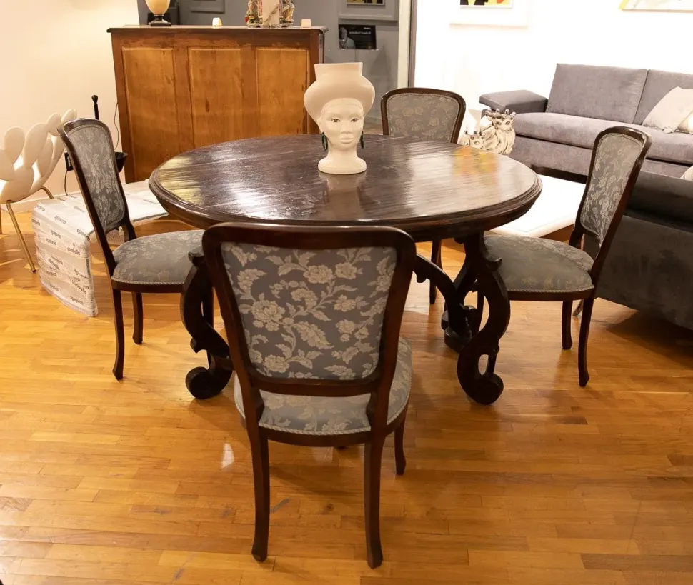 Tavolo Tavolo fratino legno antico massello noce + n. 4 sedie Artigianale a prezzo ribassato