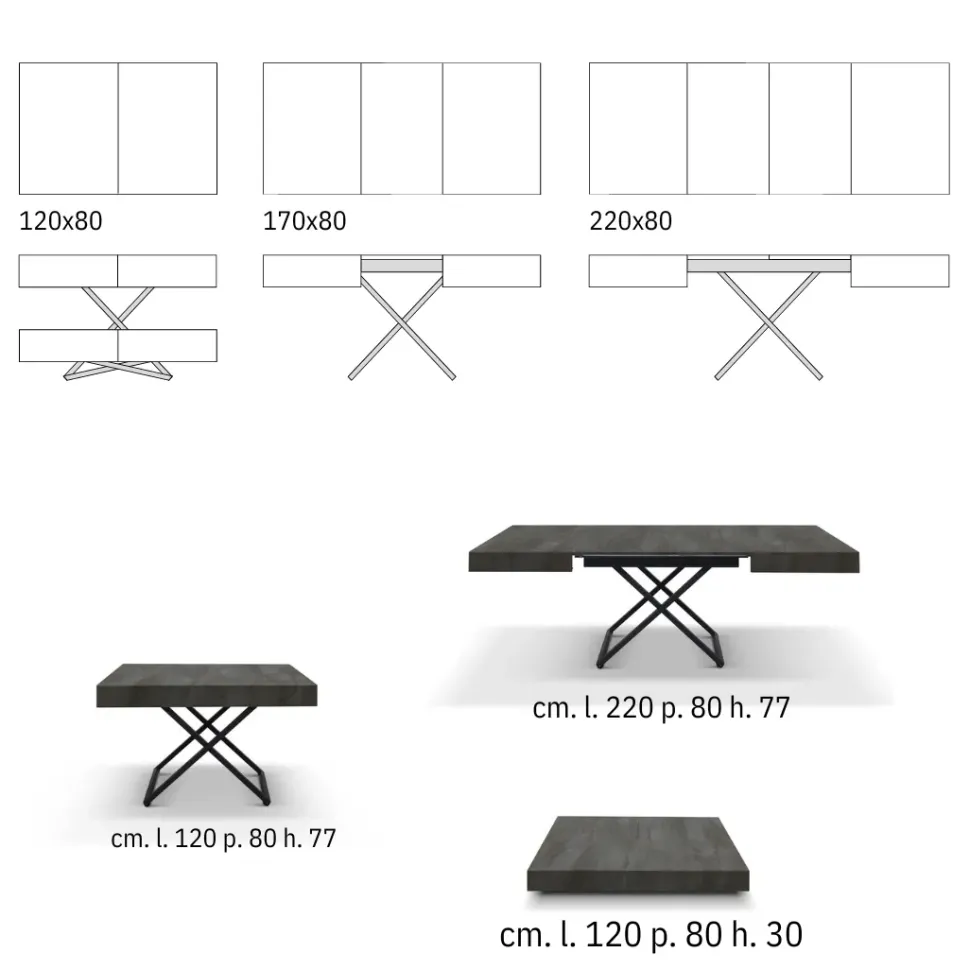 Tavolo Tavolo trasformabile struttura in metallo e piano finitura acciaio ossidato di Md work scontato del 45%