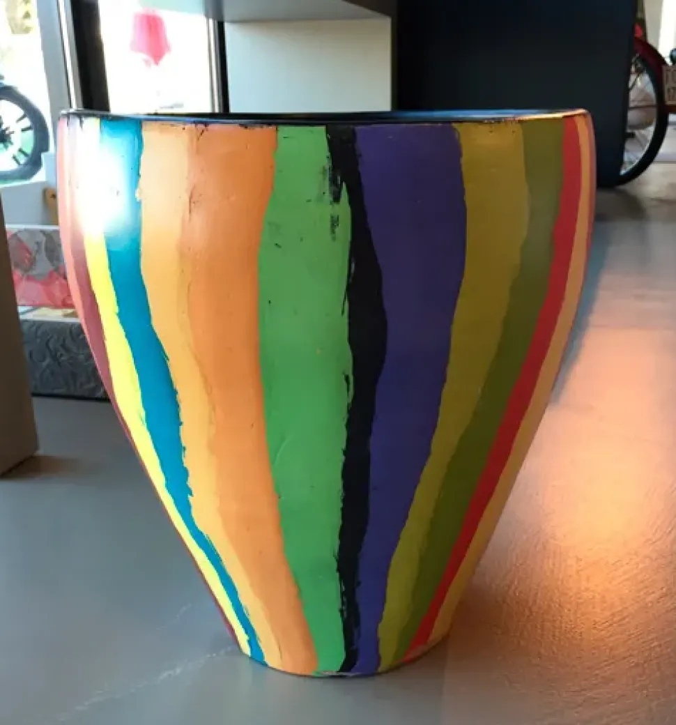 Vaso rivestito in Ecomalta Oltremateria, texture millerighe- Pezzo unico