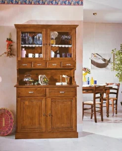 Vetrinetta Buffet con sopralzo a vetri e cassettini  porta-spezie in legno toulipière in promo-sconto del 40% Artigiani veneti in stile classico a prezzi outlet